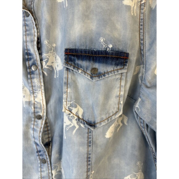 Ryan Michael Womens Light Denim Bucking Horse Print Snap Front Shirt XXL. Rare - Picture 5 of 11